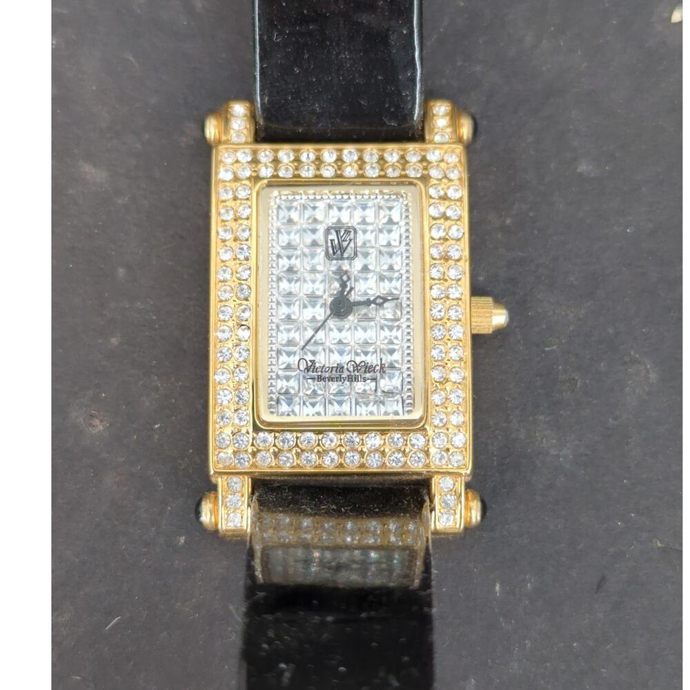 Victoria Wieck Beverly Hills Women's Watch Gold Tone Crystal Bezel Leather Band